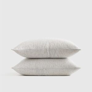 QUINCE European Linen Sham Set Standard White and Dark Gray Pinstripes